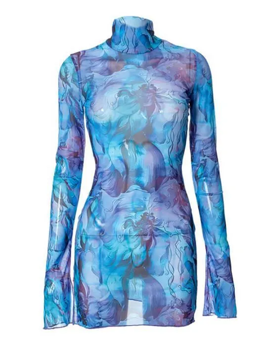 Split Mesh Graceful Bodycon Mini Dress