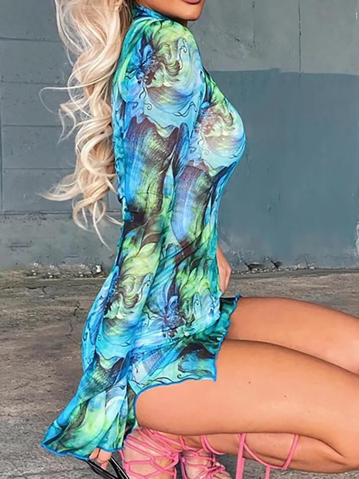 Split Mesh Graceful Bodycon Mini Dress