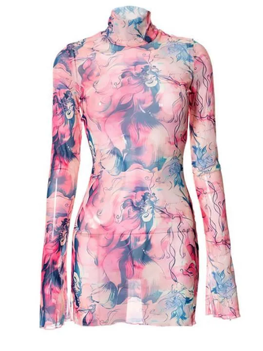 Split Mesh Graceful Bodycon Mini Dress