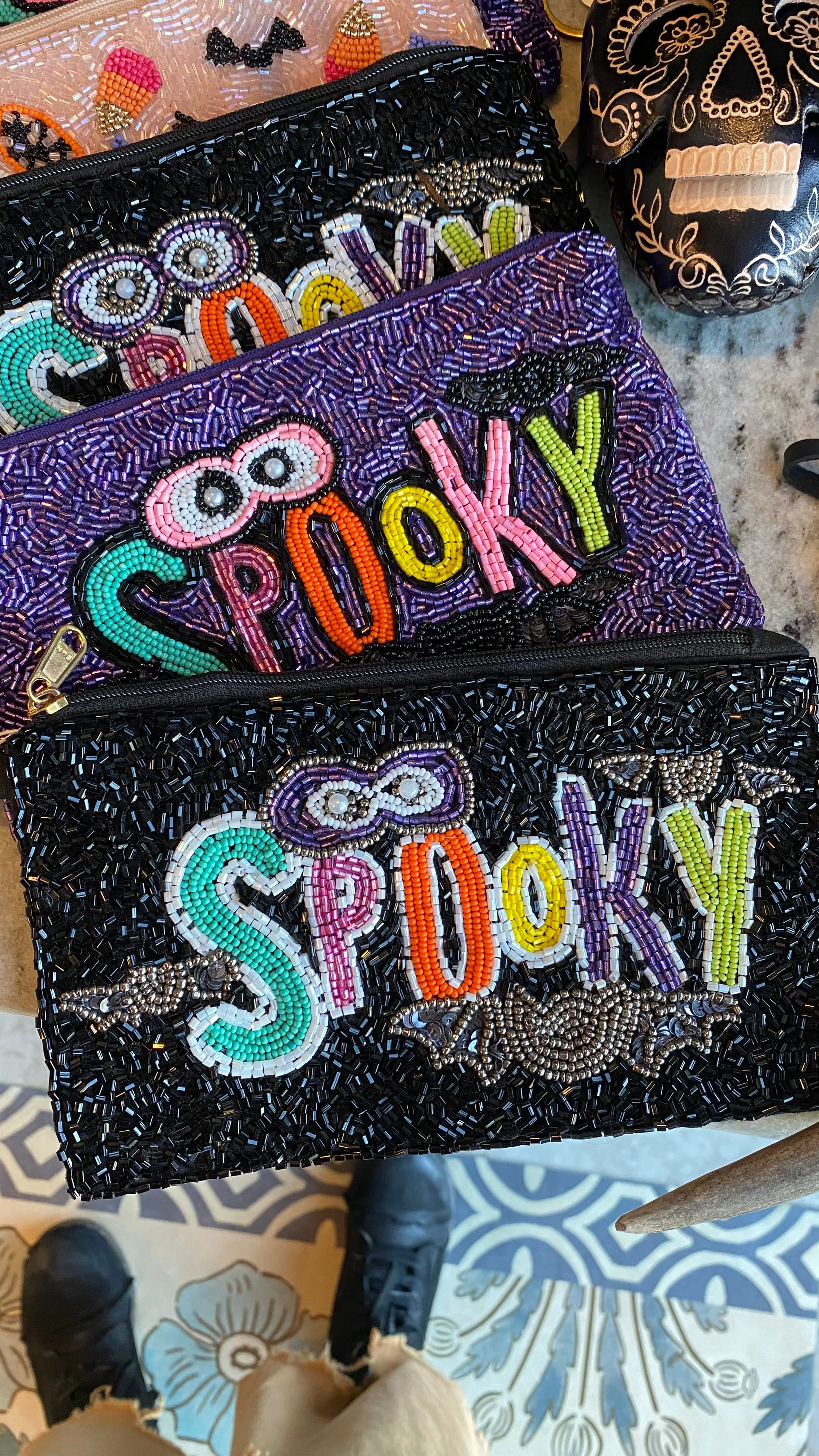Spooky Seed Bead Wrist Purse