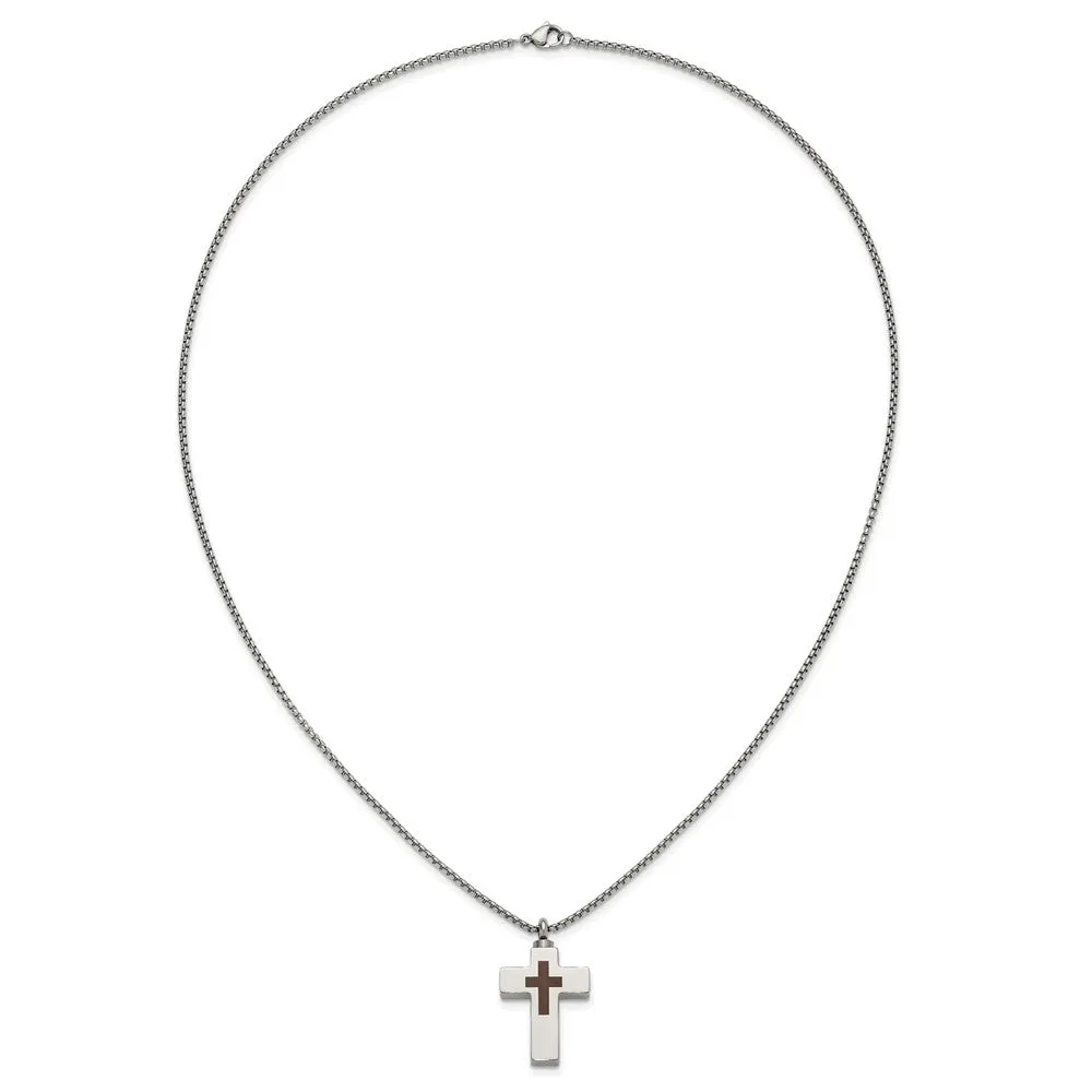 Stainless Steel Polished and Lasered Cross Ash Holder Necklace