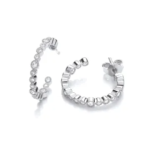 Sterling Silver Fancy CZ Millgrain Hoop Earrings