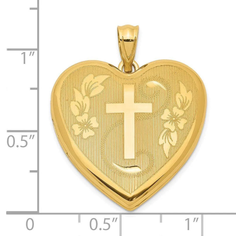 Sterling Silver Gold-tone Floral Cross Ash Holder Heart Locket - Memorial Keepsake Jewelry