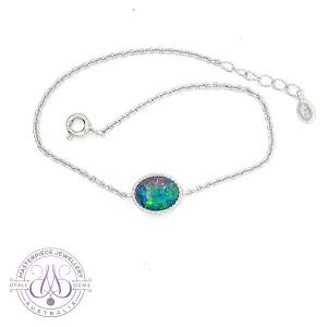Sterling Silver Oval Opal triplet solitaire bracelet