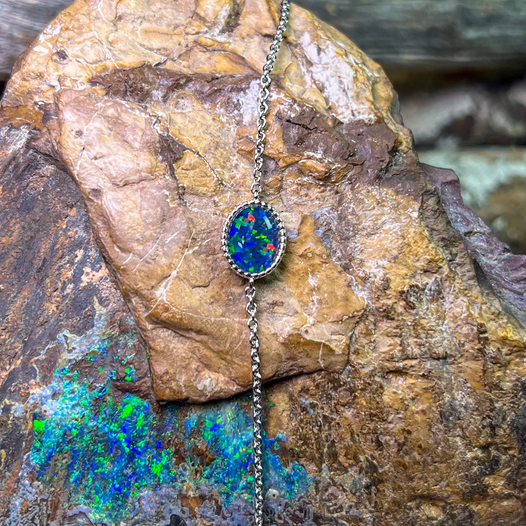 Sterling Silver Oval Opal triplet solitaire bracelet
