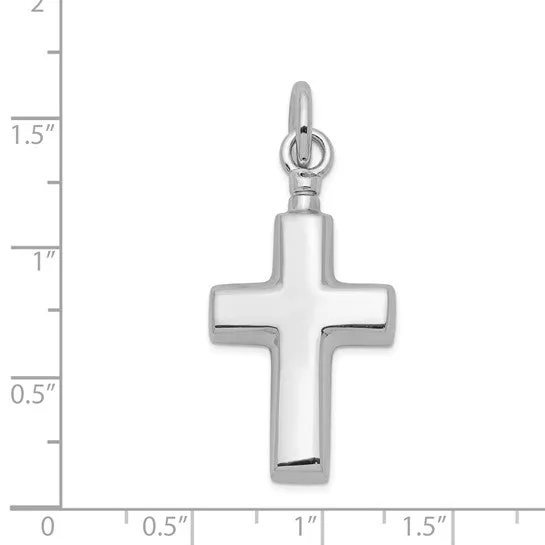 Sterling Silver Polished Cross Ash Holder Pendant - Memorial Keepsake Jewelry