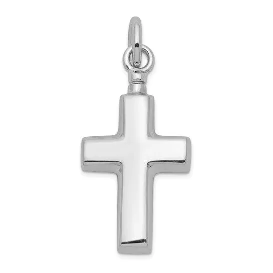 Sterling Silver Polished Cross Ash Holder Pendant - Memorial Keepsake Jewelry