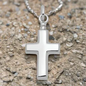 Sterling Silver Polished Cross Ash Holder Pendant - Memorial Keepsake Jewelry