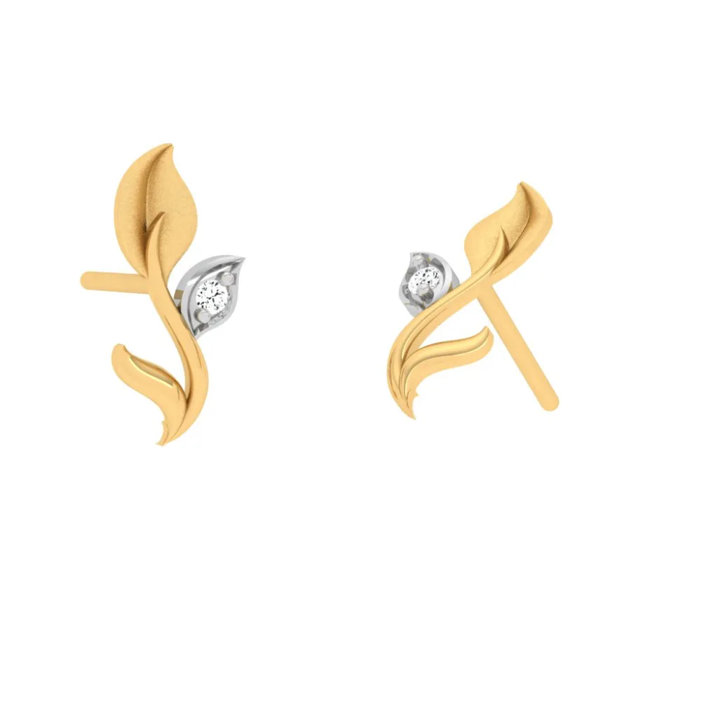 Stone-studded Leaf Motif Gold Earring Design With Impeccable Craftsmanship