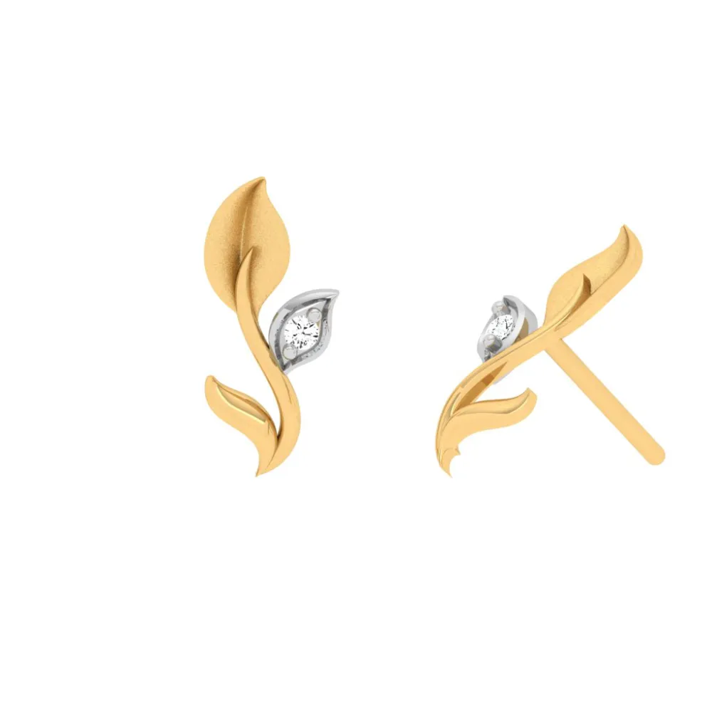 Stone-studded Leaf Motif Gold Earring Design With Impeccable Craftsmanship