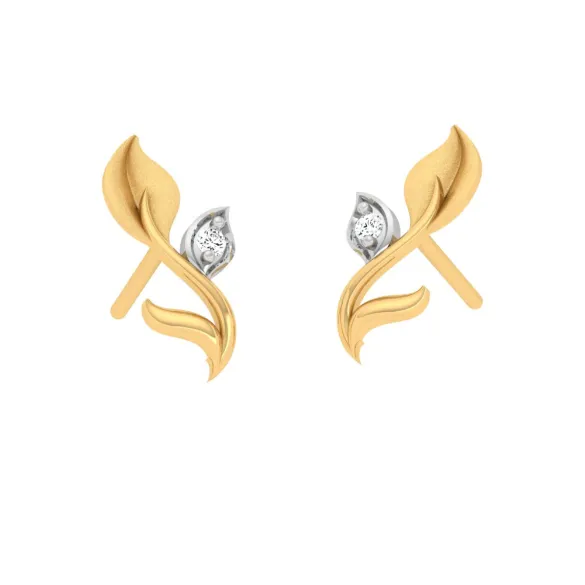 Stone-studded Leaf Motif Gold Earring Design With Impeccable Craftsmanship