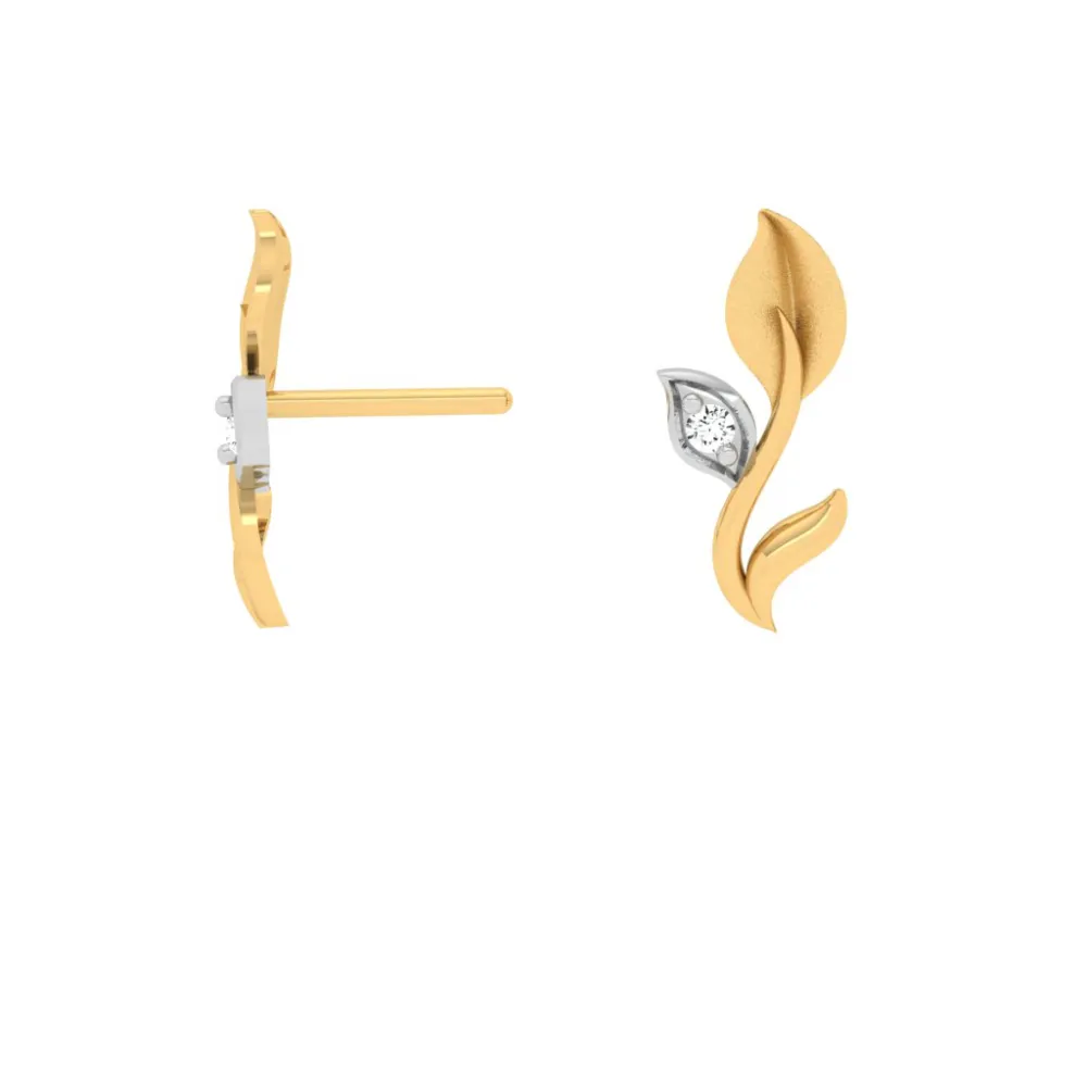 Stone-studded Leaf Motif Gold Earring Design With Impeccable Craftsmanship
