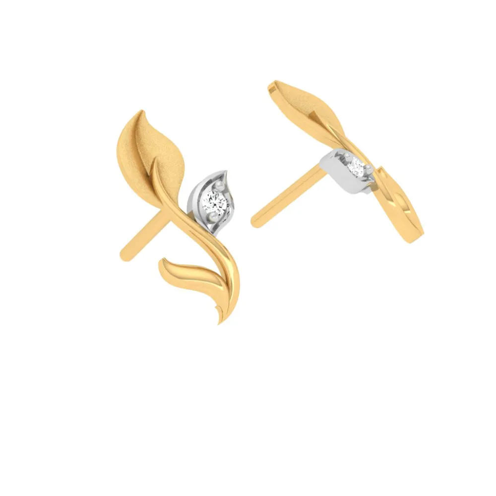 Stone-studded Leaf Motif Gold Earring Design With Impeccable Craftsmanship