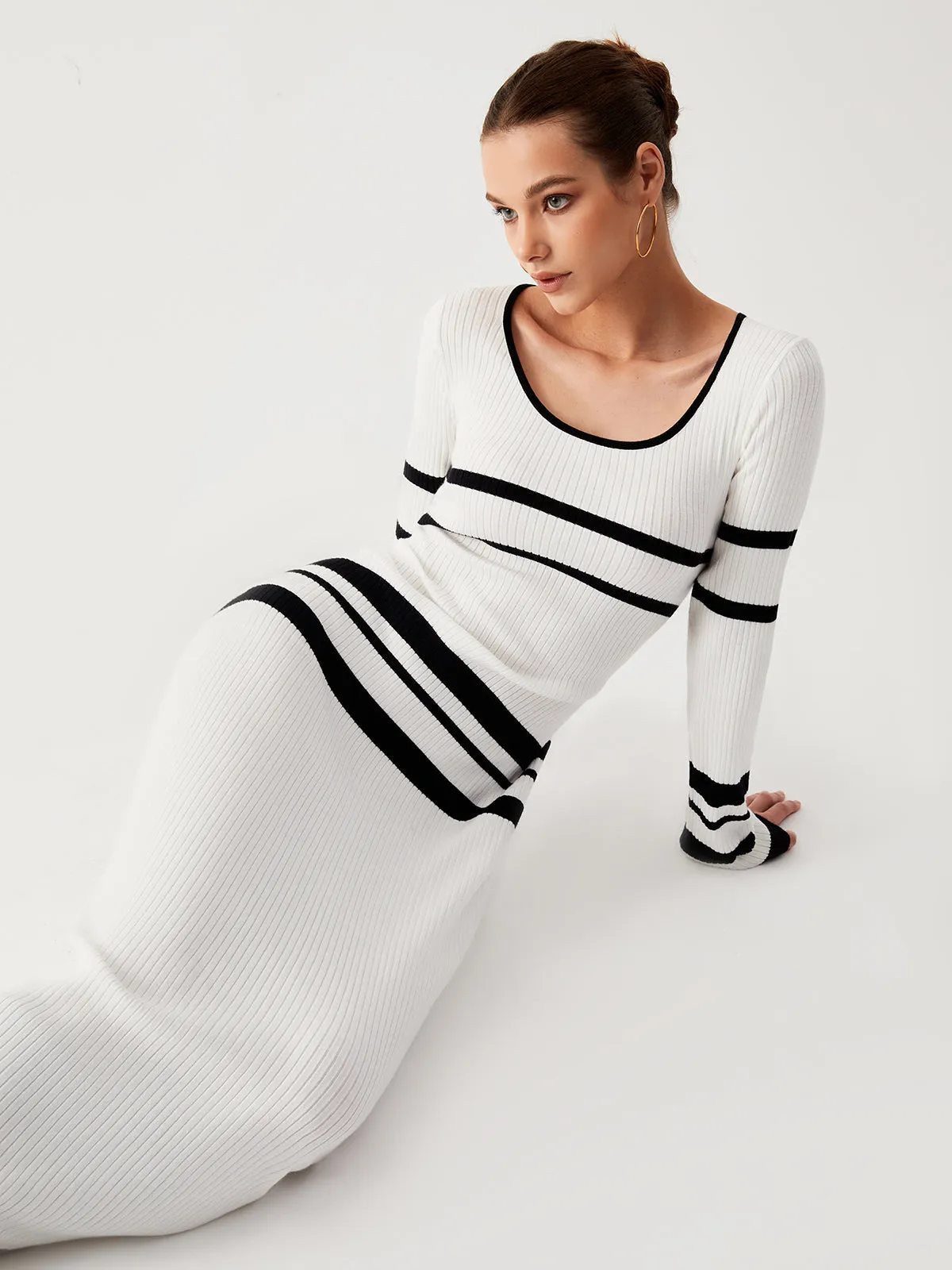 Stripe Long Graceful Sleeve Sweater Dress