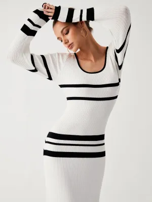 Stripe Long Graceful Sleeve Sweater Dress
