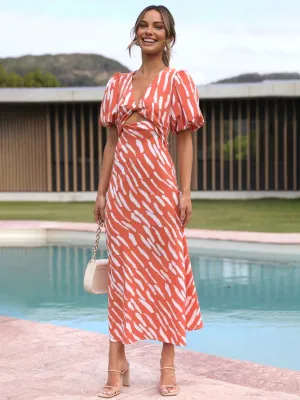 Stripe Pattern Graceful Cutout Long Dress
