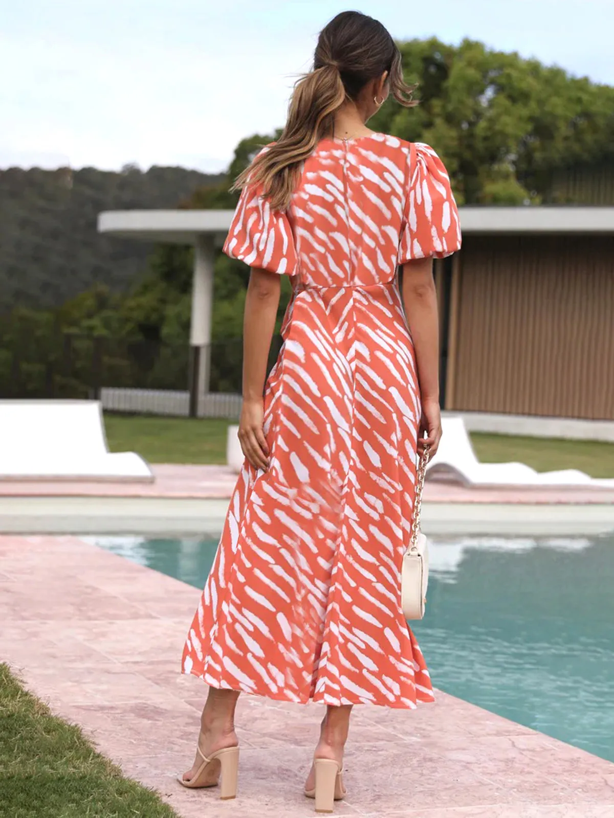 Stripe Pattern Graceful Cutout Long Dress