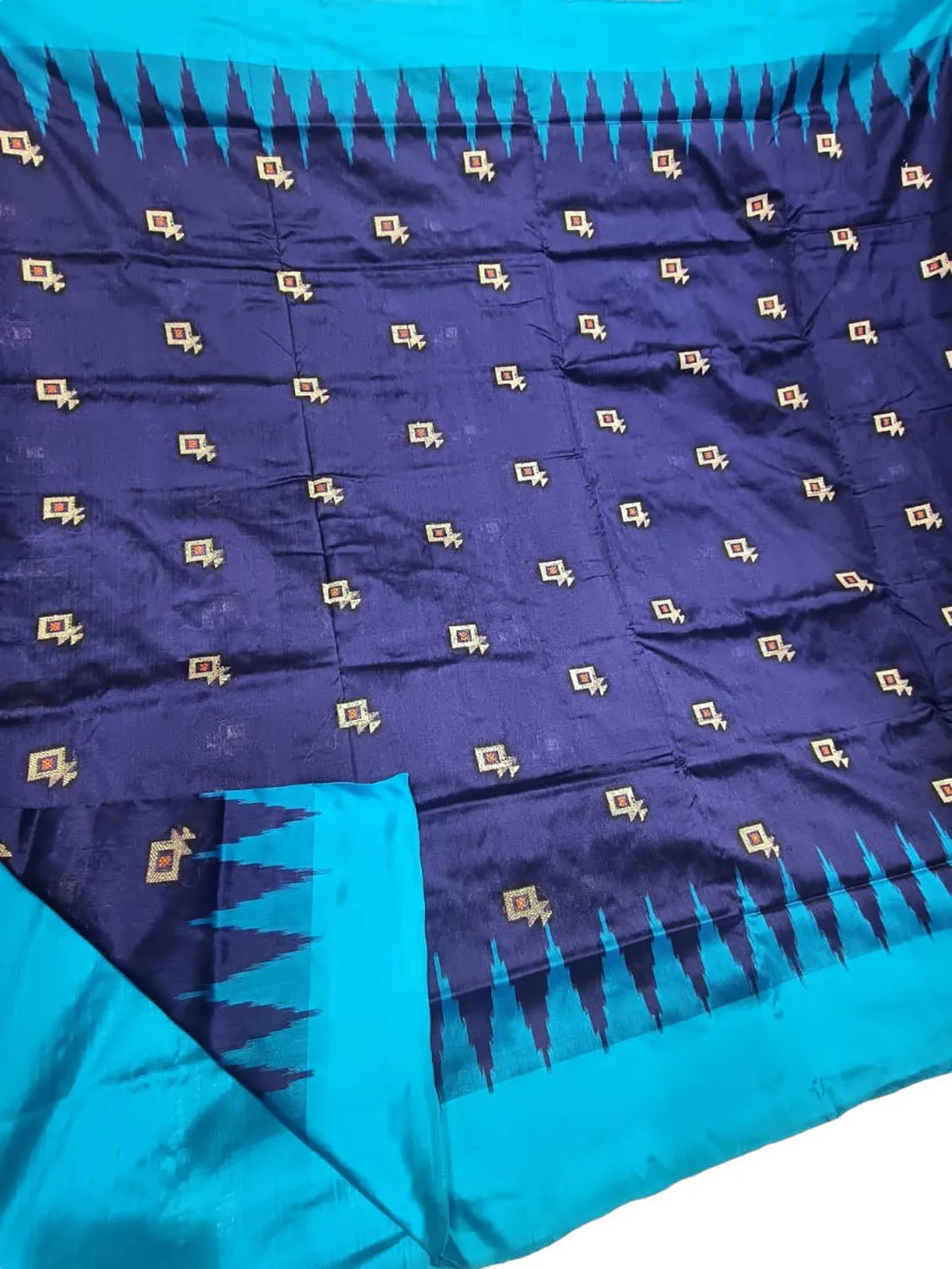Stunning Blue Handloom Ikat Silk Saree - Sambalpuri Craftsmanship