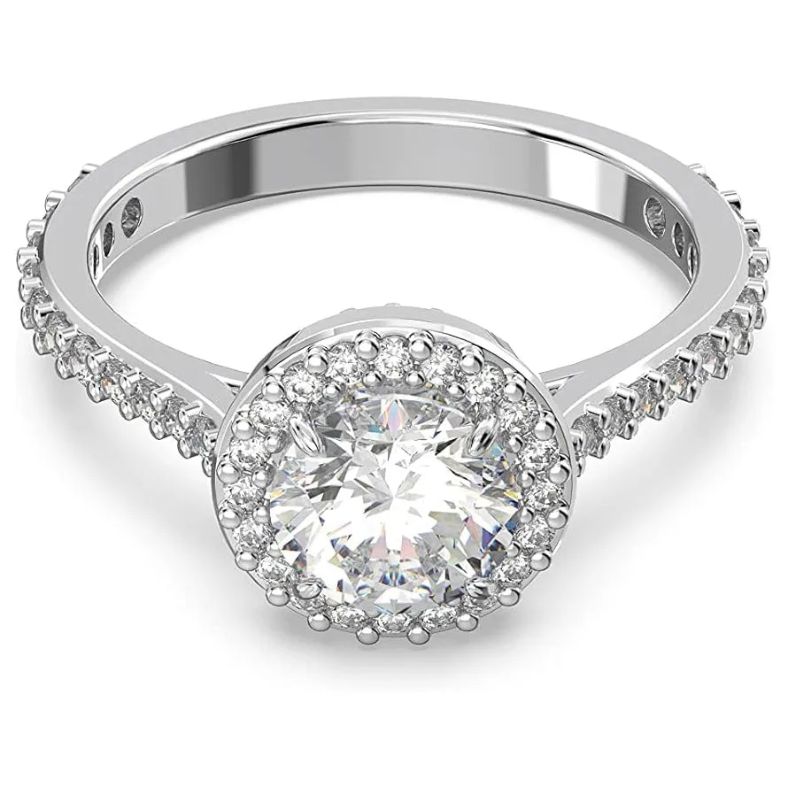Swarovski Part of the Constella Collection Women's Clear Centerpiece and Pavé Zirconia on a Rhodium Finish Setting Size 9 Una Ring - 5642626
