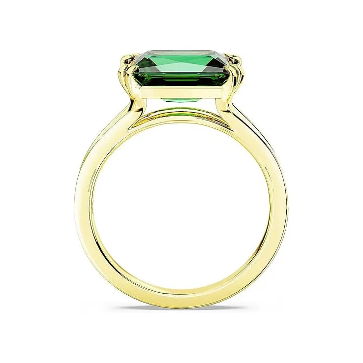 Swarovski Part of the Stilla Collection Women's Green Rectangular-Cut Stone in a Gold-Tone Finished Setting Size 8 Stilla Cocktail Ring - 5677147