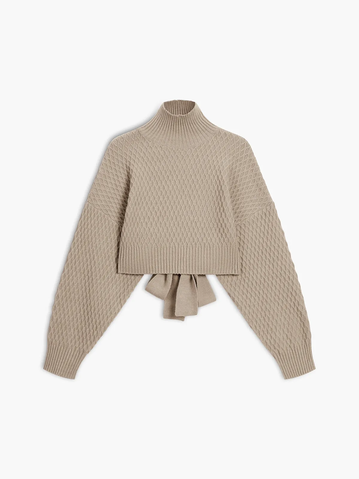 Tie Back Graceful Mock Neck Sweater