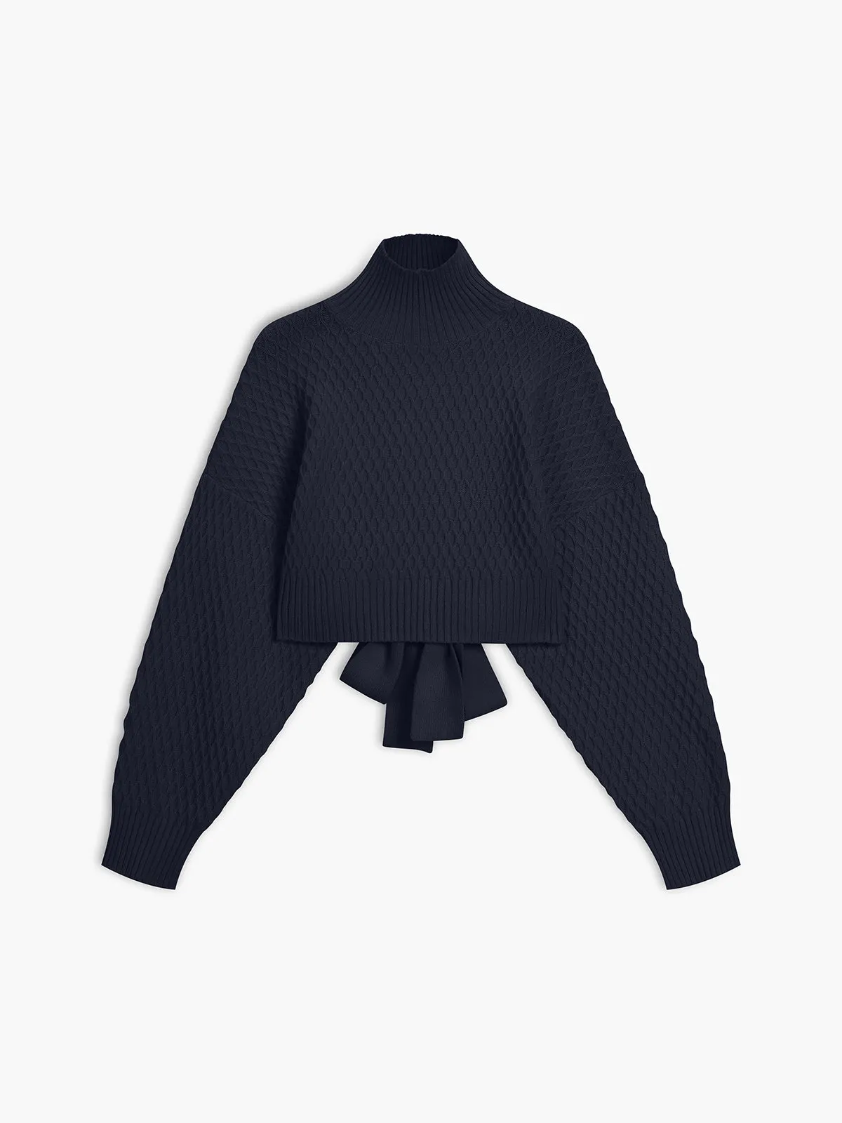 Tie Back Graceful Mock Neck Sweater