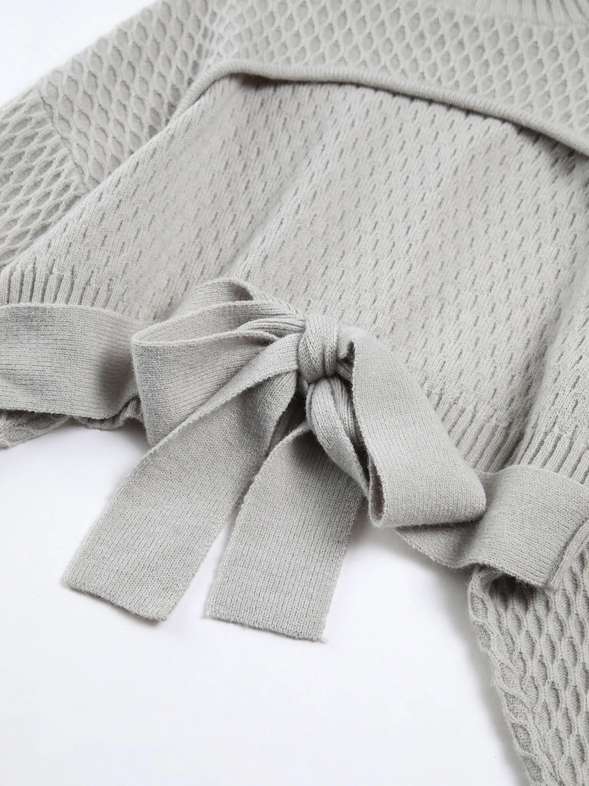 Tie Back Graceful Mock Neck Sweater