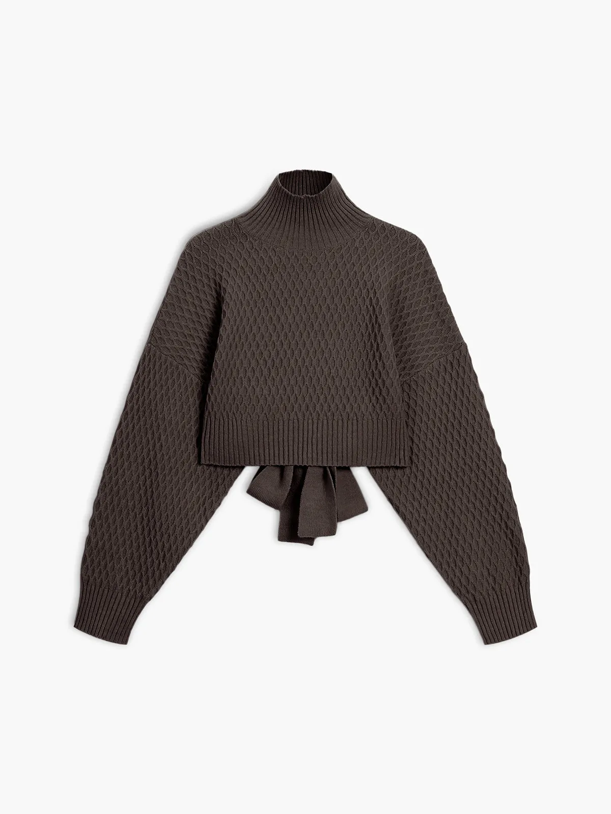 Tie Back Graceful Mock Neck Sweater