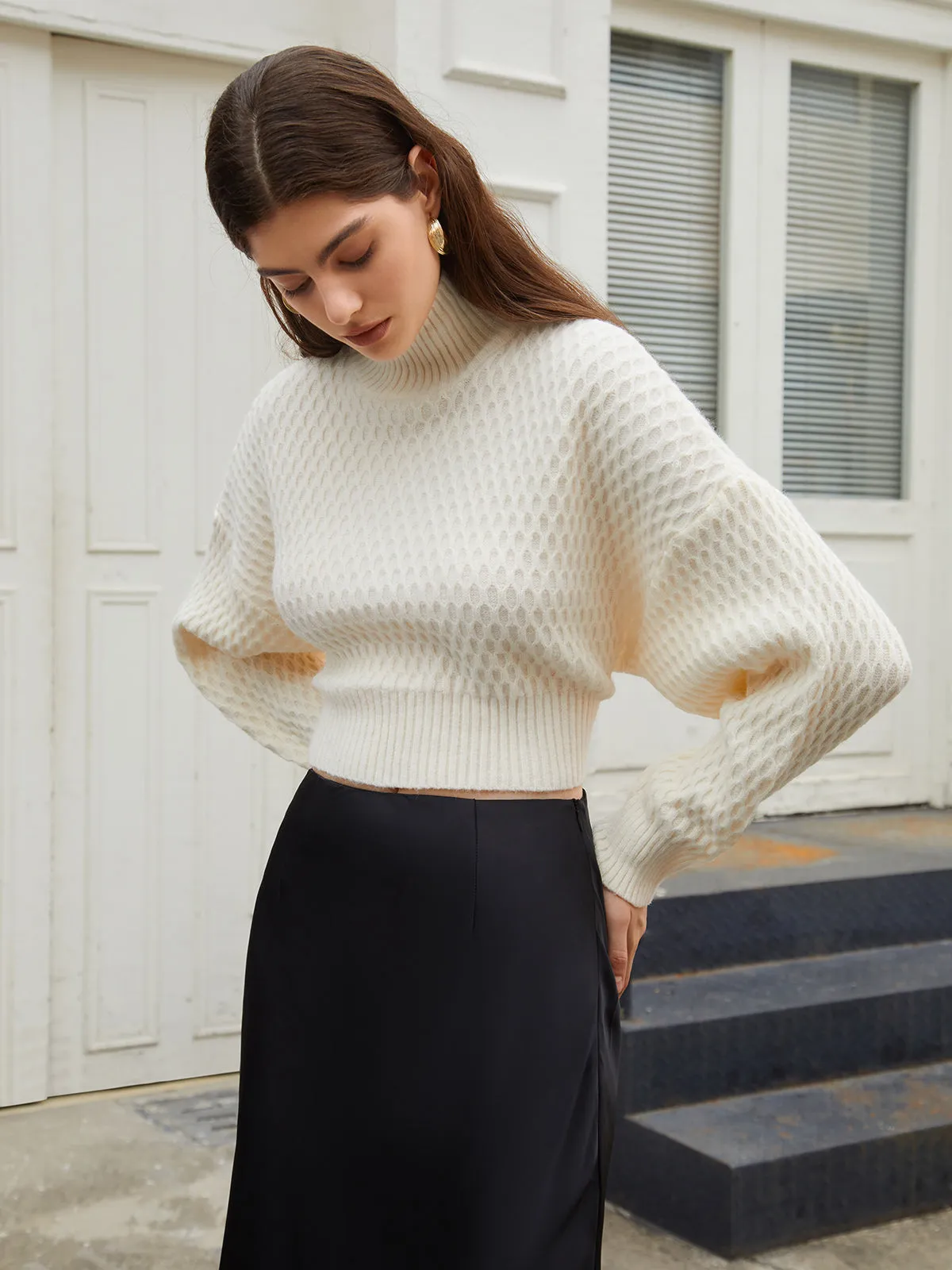 Tie Back Graceful Mock Neck Sweater