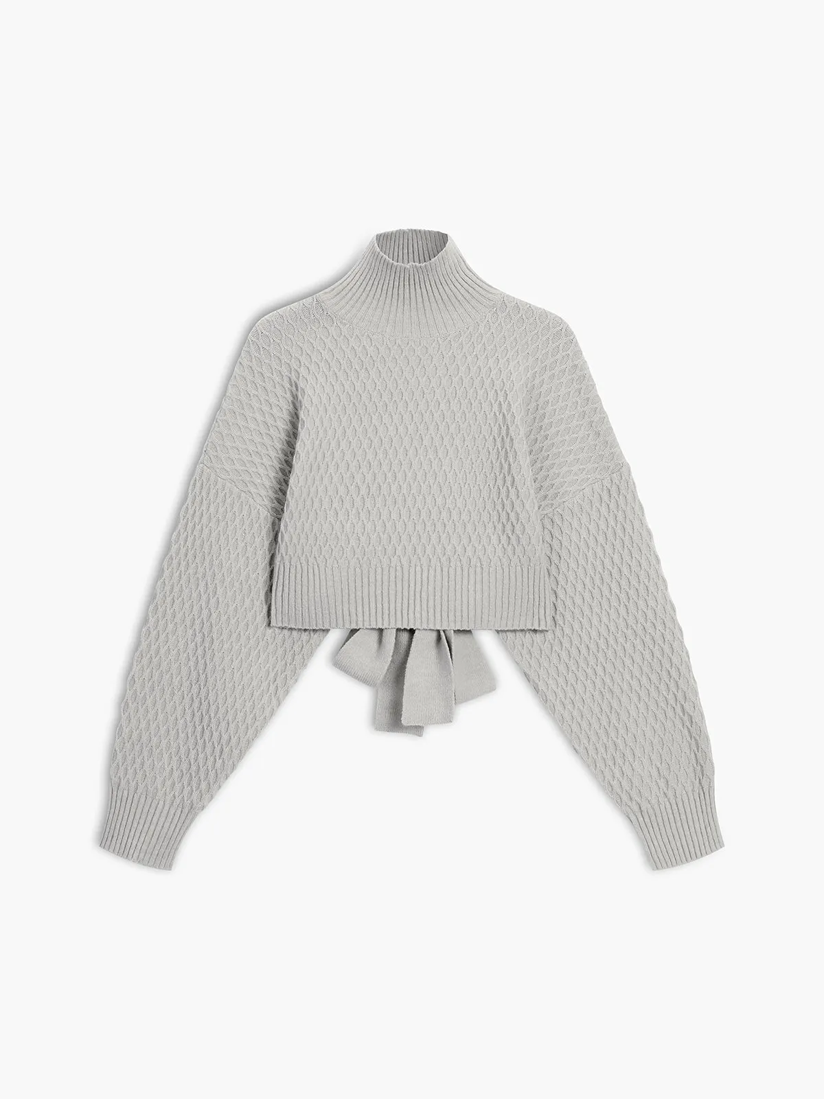 Tie Back Graceful Mock Neck Sweater