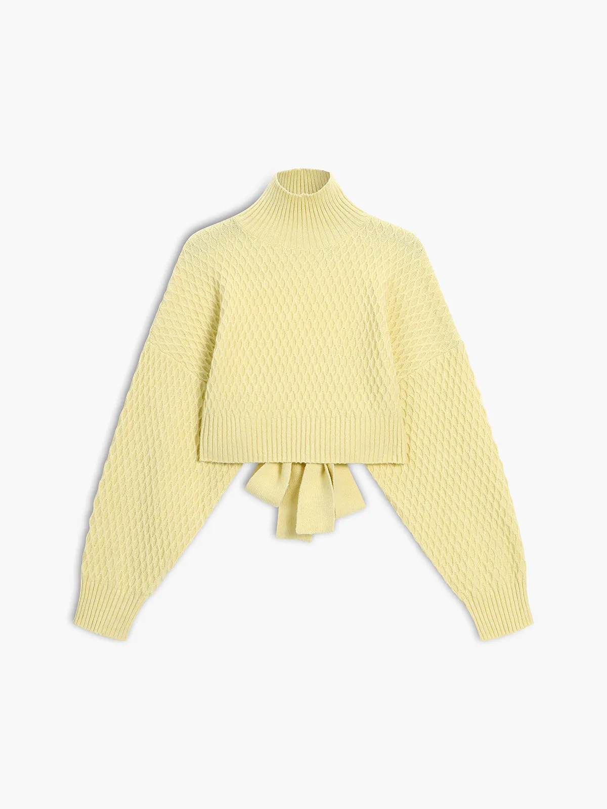 Tie Back Graceful Mock Neck Sweater