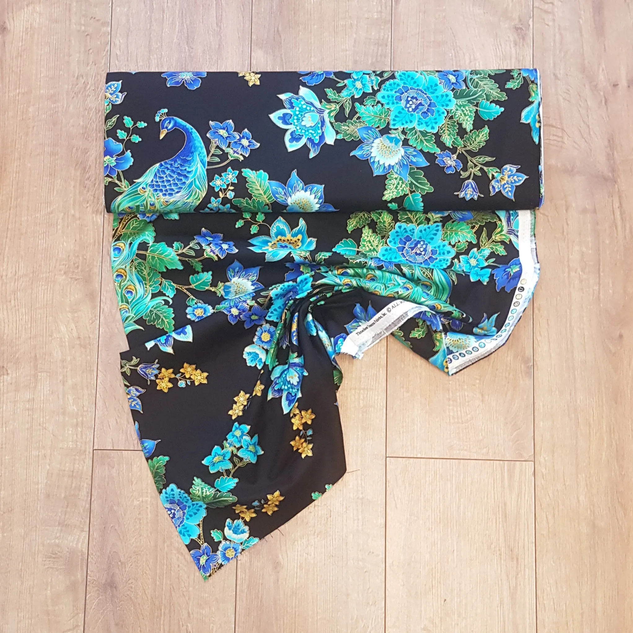Timeless Treasures Peacocks and Flower Print Cotton Fabric