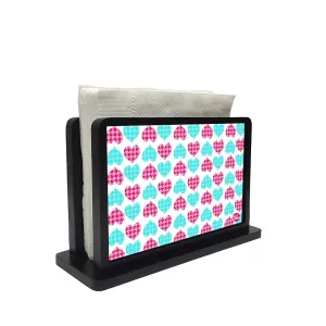 Tissue Holder Paper Napkin Stand - Pink And Blue Hearts