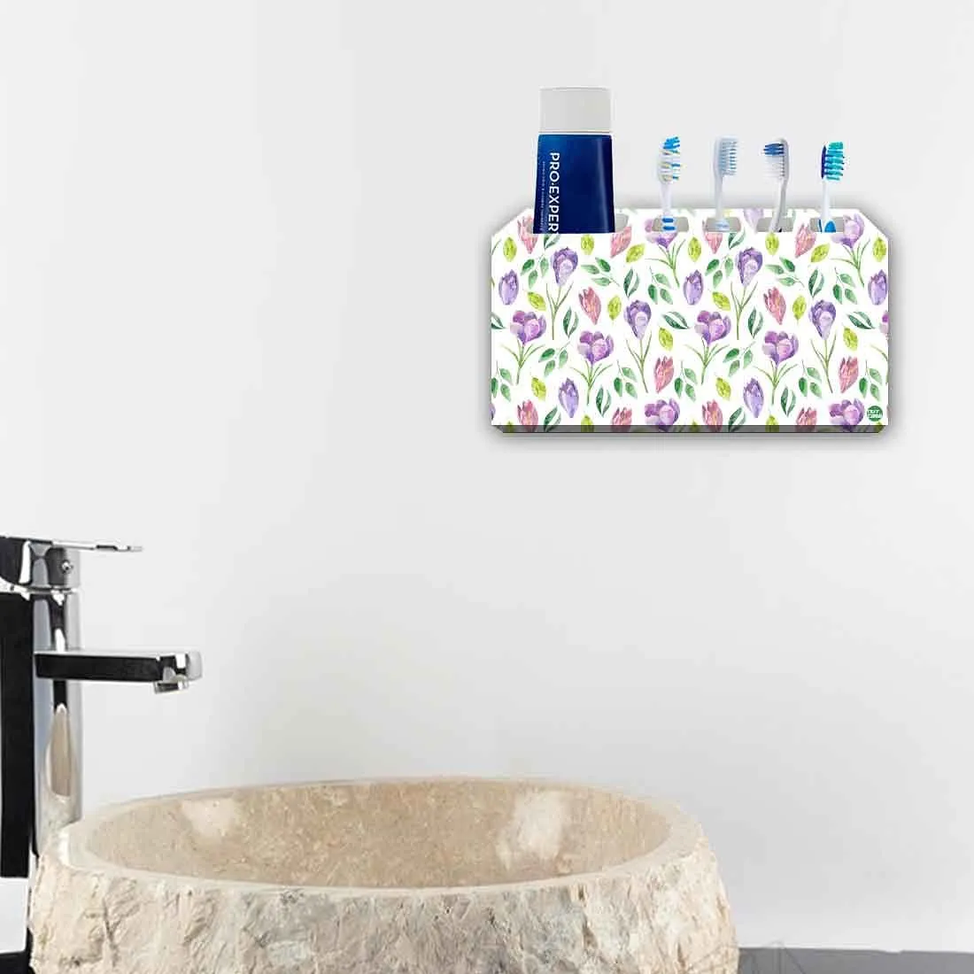 Toothbrush Holder Wall Mounted -Purple Flower