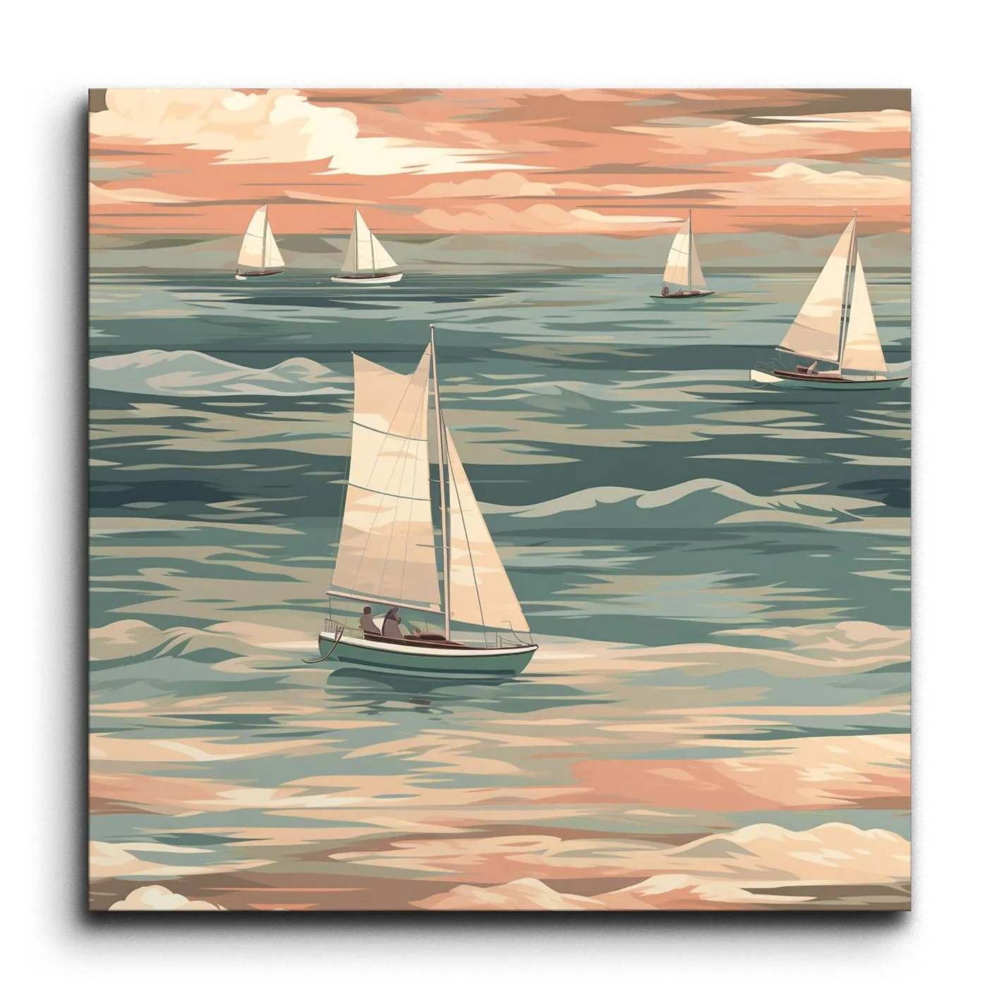 Tranquil Seascape with Graceful Sailboats