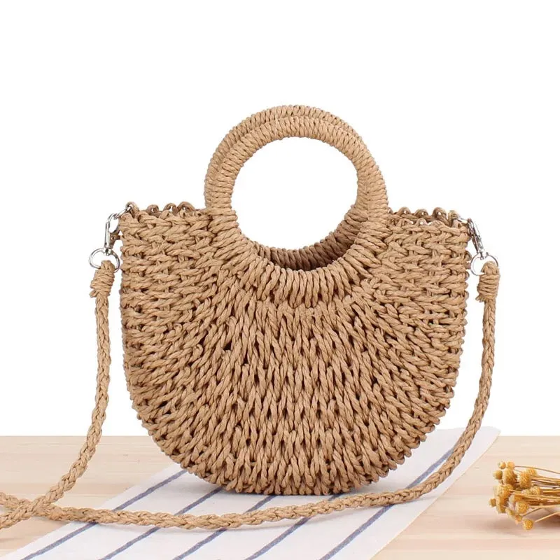 Tropic straw woven design retro beach vaca handbag