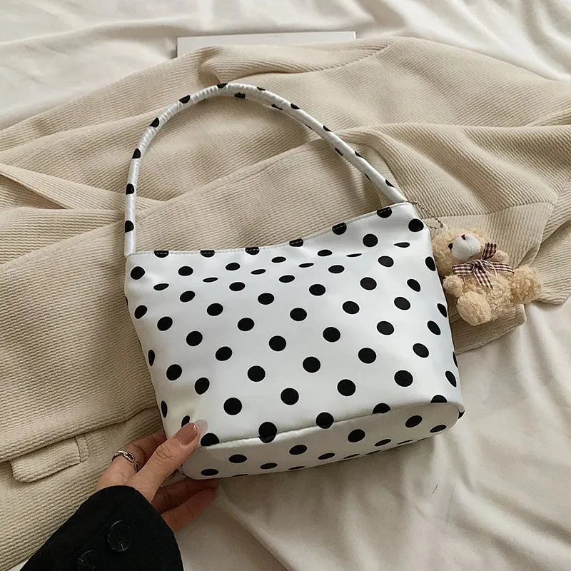 Uakiss 1pcs pure color polka dot shoulder bag fashion armpit bag bucket bag comes with pendant