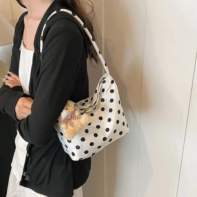 Uakiss 1pcs pure color polka dot shoulder bag fashion armpit bag bucket bag comes with pendant