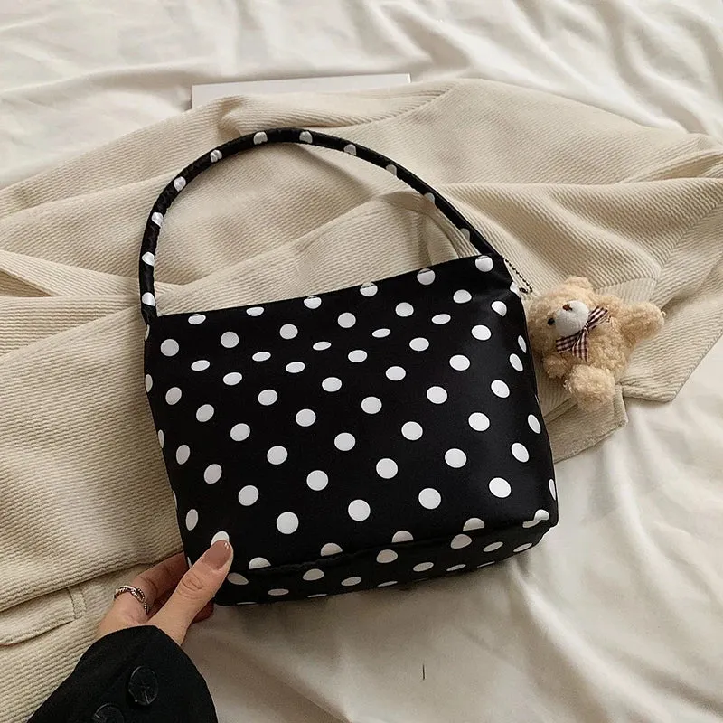 Uakiss 1pcs pure color polka dot shoulder bag fashion armpit bag bucket bag comes with pendant