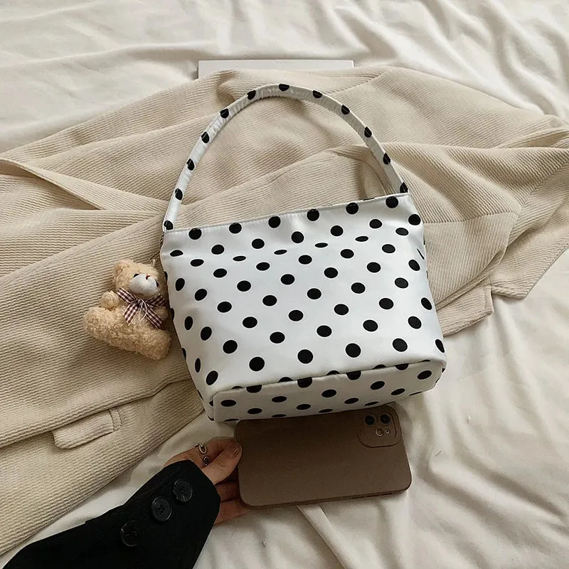 Uakiss 1pcs pure color polka dot shoulder bag fashion armpit bag bucket bag comes with pendant