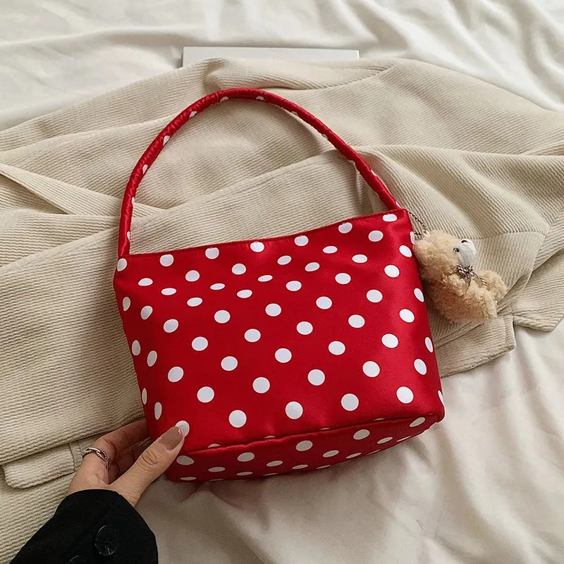 Uakiss 1pcs pure color polka dot shoulder bag fashion armpit bag bucket bag comes with pendant
