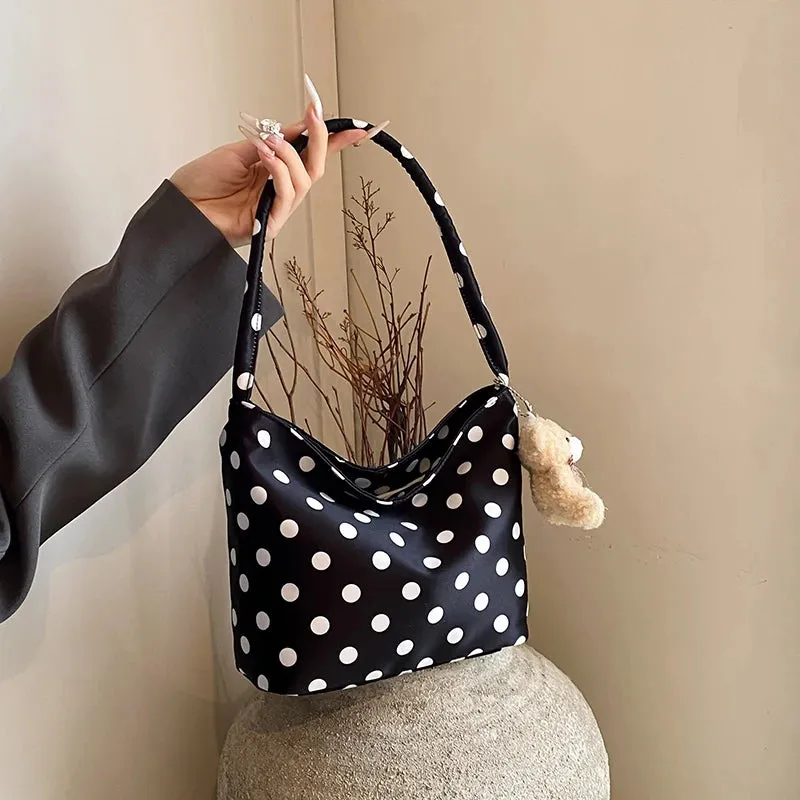 Uakiss 1pcs pure color polka dot shoulder bag fashion armpit bag bucket bag comes with pendant