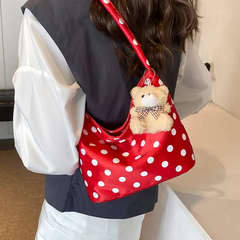 Uakiss 1pcs pure color polka dot shoulder bag fashion armpit bag bucket bag comes with pendant