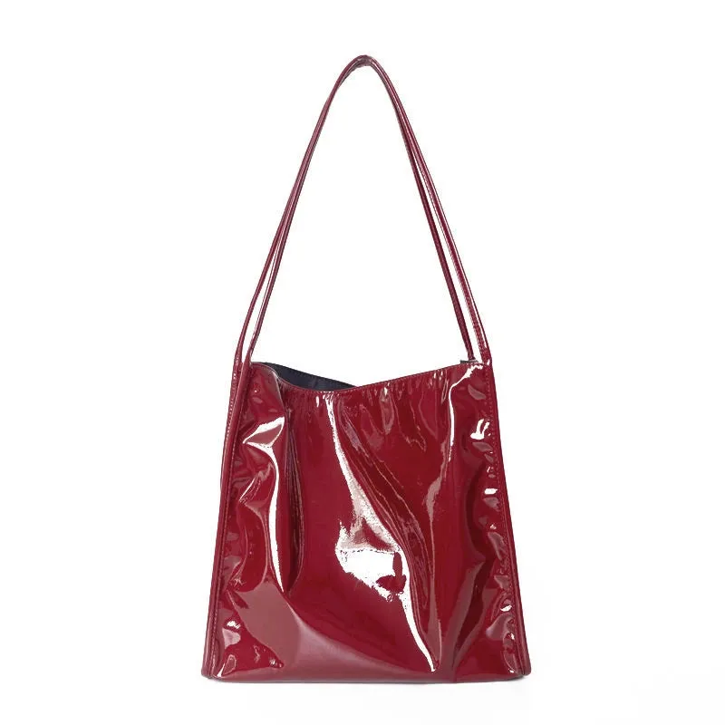 VAIGE Vintage Patent Leather Casual Tote Handbag - Large Capacity Shoulder Bag with Zipper Pocket