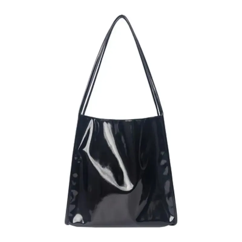 VAIGE Vintage Patent Leather Casual Tote Handbag - Large Capacity Shoulder Bag with Zipper Pocket