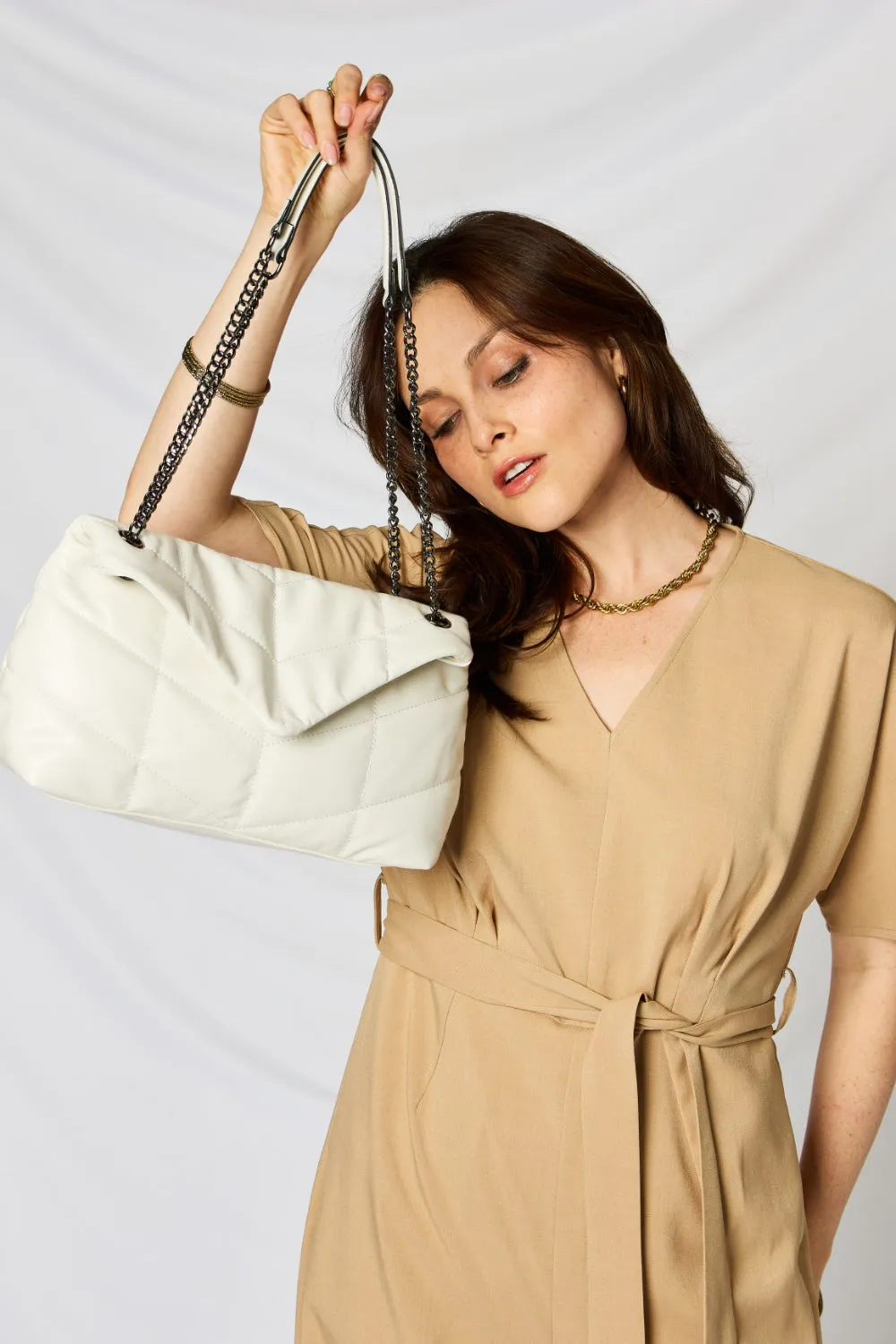Vegan Leather QuiltedChain Handbag