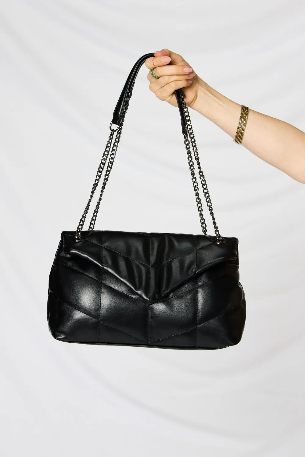 Vegan Leather QuiltedChain Handbag