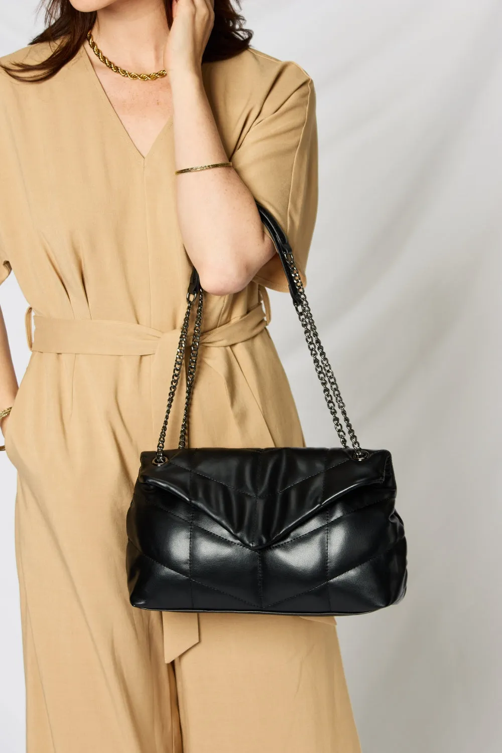 Vegan Leather QuiltedChain Handbag