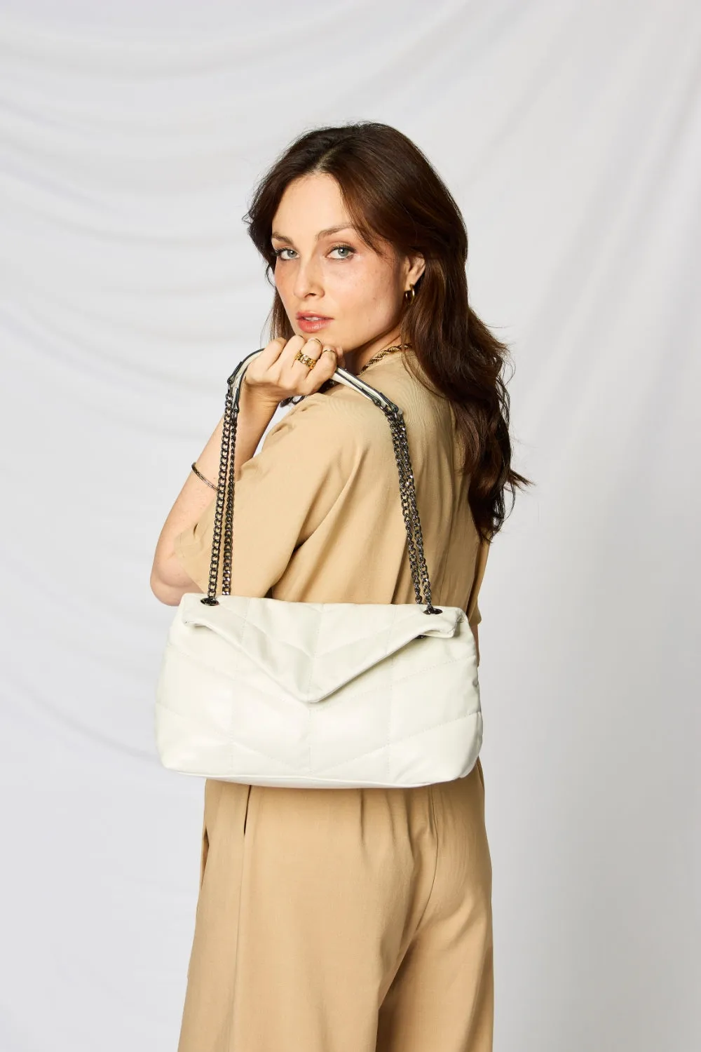 Vegan Leather QuiltedChain Handbag