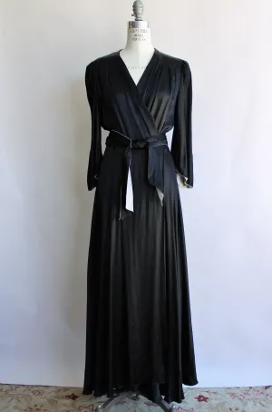 Vintage 1940s Black Silk Satin Dressing Gown
